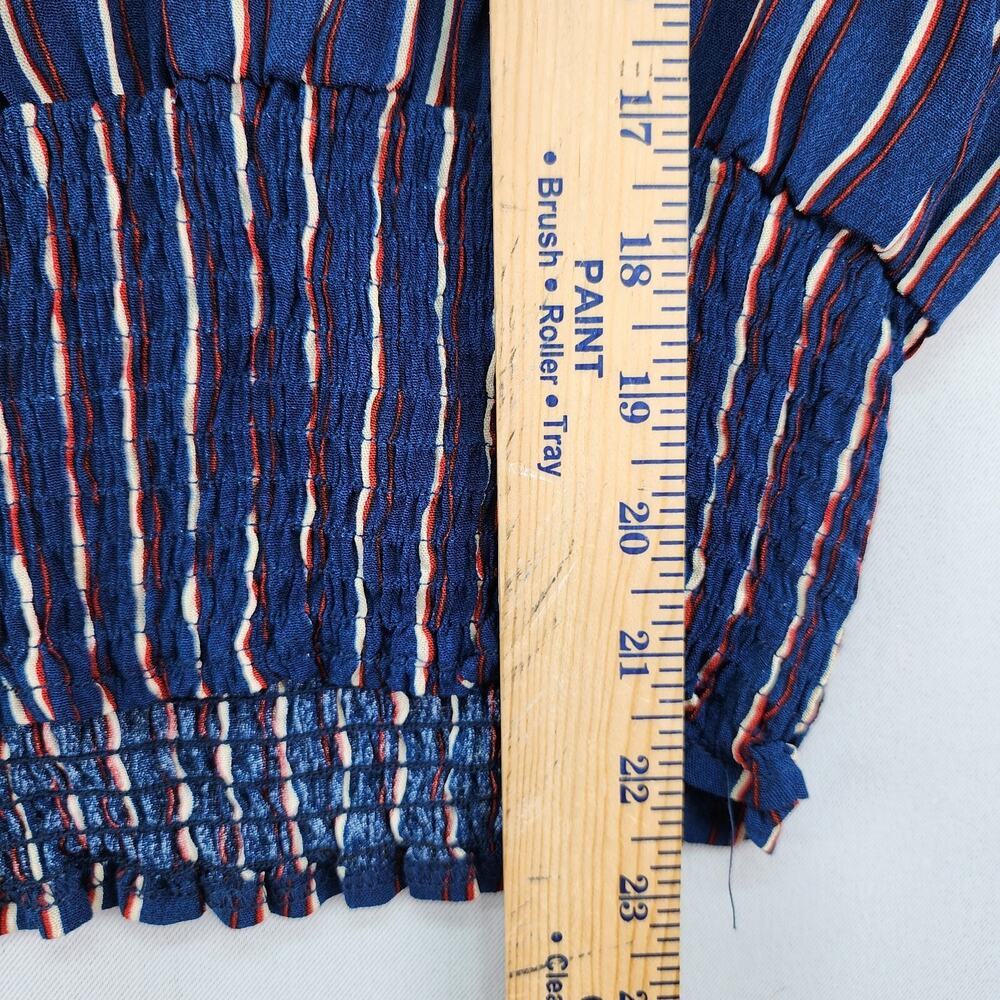NWT Rue 21 Juniors Blouse Medium Blue Striped V Neck Long Sleeve Cropped Top - Picture 8 of 12